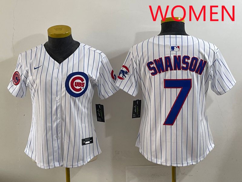 Women 2025 Chicago Cubs #7 Swanson White Stripe Game Nike MLB Jersey style 6